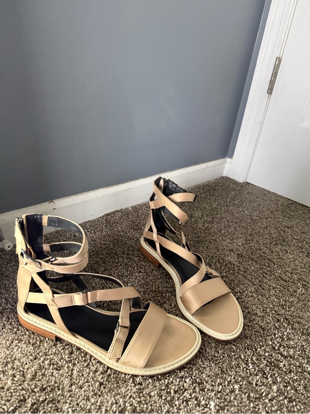 Tibi Beige Strappy Ankle Wrap Sandals - Picture 2 of 5